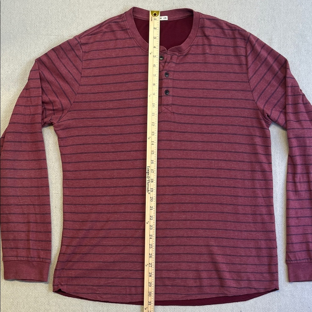 Marine Layer Men's Long Sleeve Henley - Maroon Stripes size L/XL - Picture 6 of 9